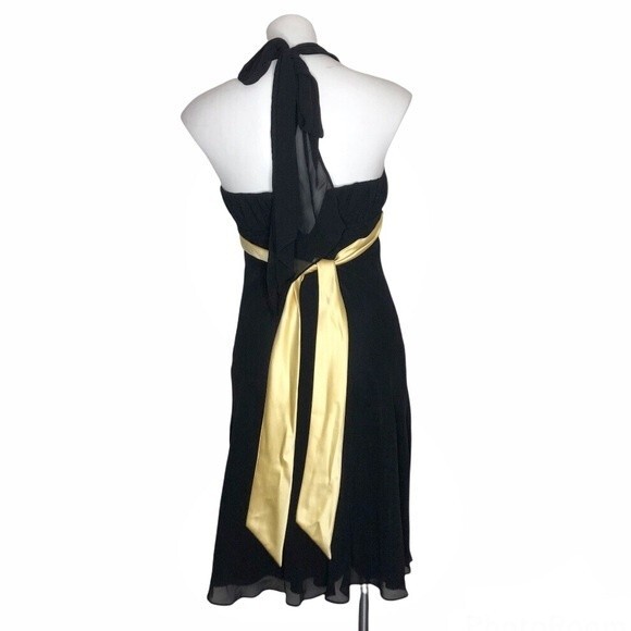 DAVIDS BRIDAL Chiffon Halter Dress Black Yellow All Occasion Sleeveless Size 2 - Picture 2 of 10
